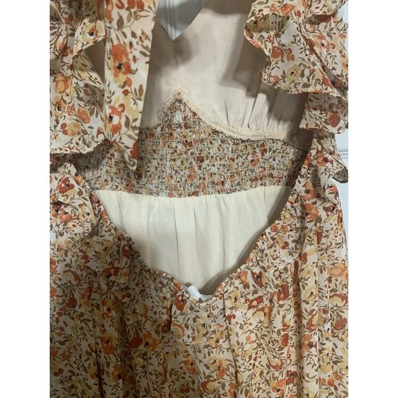 ASTR The Label Tie Open Back Floral Baby Doll Midi Dress Fairy Cottage Core L - Picture 10 of 12